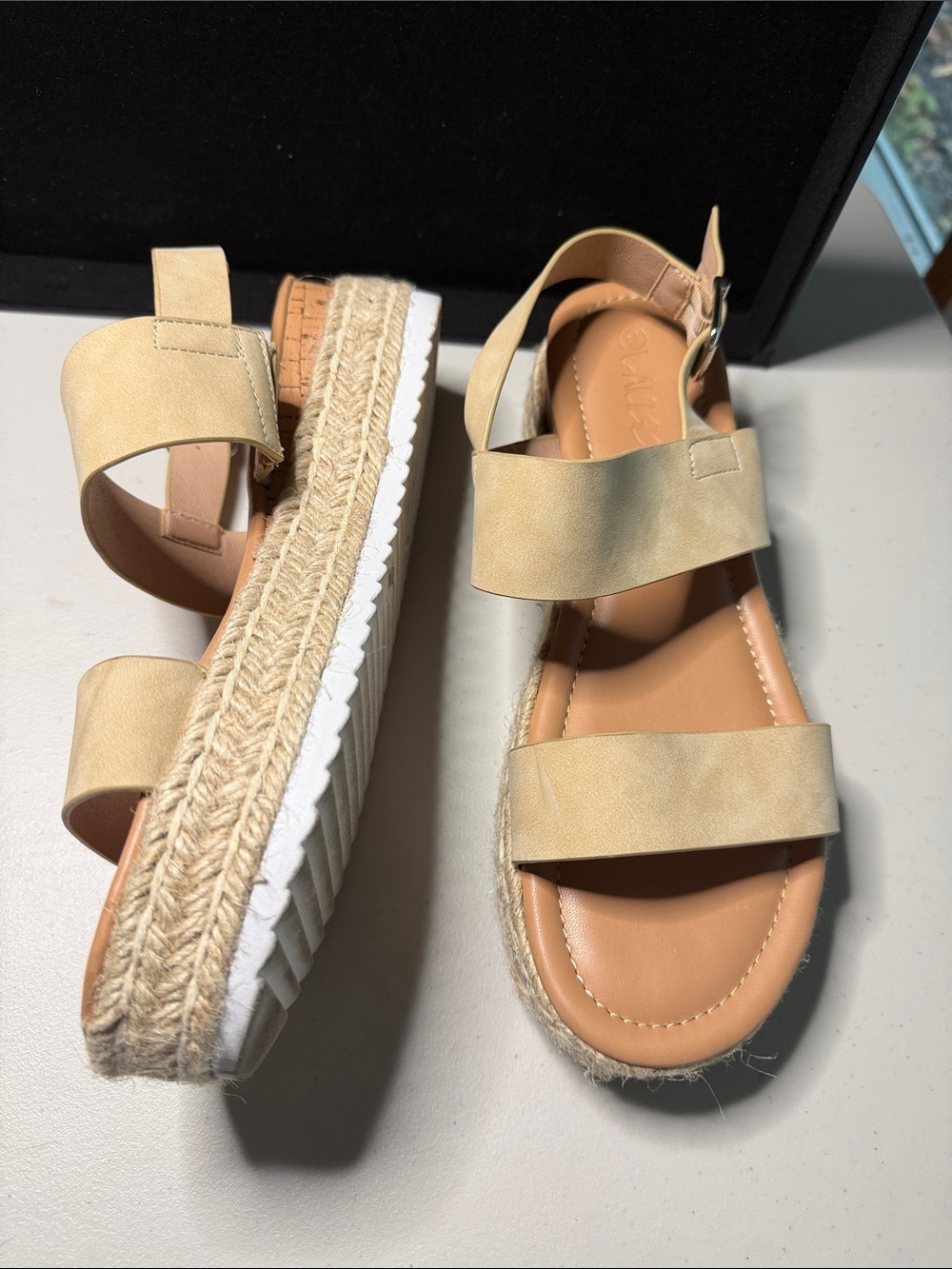Women’s Tan Espadrille Platform Sandals with Ankle Strap